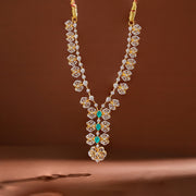 Stylish Silver CZ Necklace with Floral Highlights
