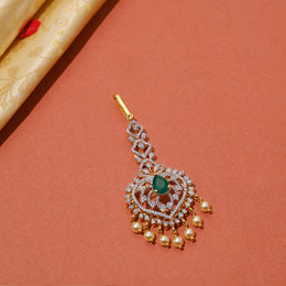 Charming Silver CZ Maang Tikka with Pearl Hangings