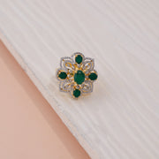 Emerald Blossom Silver Statement Ring