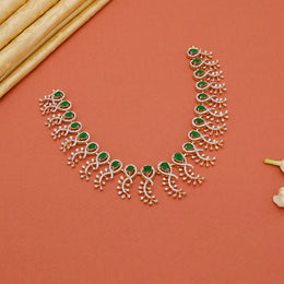 Stylish Silver CZ Necklace with Emerald Highlights