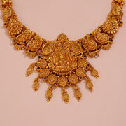Lakshmi Devi Silver Temple Neckalce with Leaf Detailing