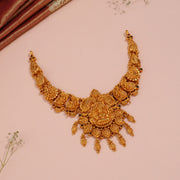 Lakshmi Devi Silver Temple Neckalce with Leaf Detailing