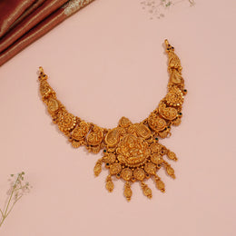 Lakshmi Devi Silver Temple Neckalce with Leaf Detailing