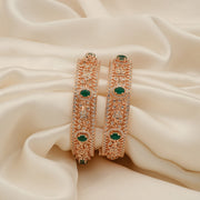 Silver and CZ Floral Bangles with Rose Gold Finish