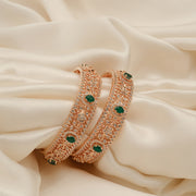 Silver and CZ Floral Bangles with Rose Gold Finish