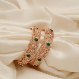 Silver and CZ Floral Bangles with Rose Gold Finish
