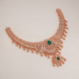 Sleek Silver Peacock Necklace with Rose Gold Finish