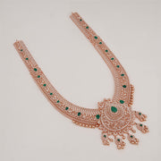 Elegant Silver Long Haaram with CZs and Rose Gold Finish