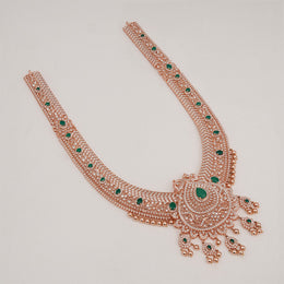 Elegant Silver Long Haaram with CZs and Rose Gold Finish