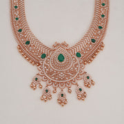Elegant Silver Long Haaram with CZs and Rose Gold Finish