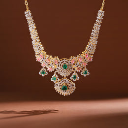 Elite Silver CZ Neckalce with Multi Colour Stone Highlights
