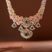 Elite Silver CZ Neckalce with Multi Colour Stone Highlights