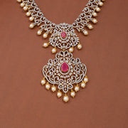 Ruby CZ Pearl Bridal Designer Necklace
