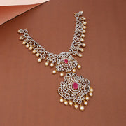 Ruby CZ Pearl Bridal Designer Necklace