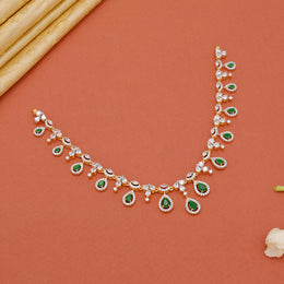 Enchanting Silver CZ Neckalce with Emerald Studded Drops