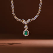 Emerald Dewdrop Silver CZ Necklace