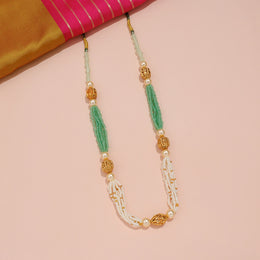 Elegant Green and Pearl Beaded Traditional Gold Ball Mala
