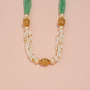 Elegant Green and Pearl Beaded Traditional Gold Ball Mala