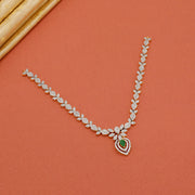 Ethereal Silver CZ Necklace with Green Stone Highlight