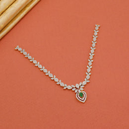 Ethereal Silver CZ Necklace with Green Stone Highlight