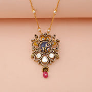 Elegant Vintage Floral Pendant with Sapphire Crystal and Ruby Drop