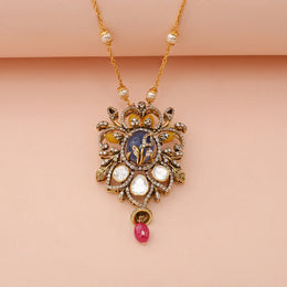 Elegant Vintage Floral Pendant with Sapphire Crystal and Ruby Drop