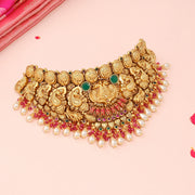 Antique Lakshmi Peacock Temple Choker with Pearl and Ruby Bead Drops