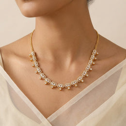 Silver Necklace with CZs and Mini Floral Detailing