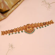 Temple Finish Silver Vaddanam with Green Beads