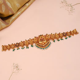 Temple Finish Silver Vaddanam with Green Beads