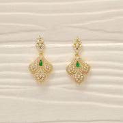 Trendy Silver CZ Earrings with Green Stone Highlights