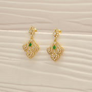 Trendy Silver CZ Earrings with Green Stone Highlights