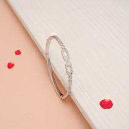 Gift-Ready Silver Engraved Kada adorned with CZs
