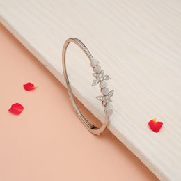 Silver CZ Kada with Butterfly Design & White Stone Highlights