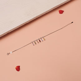Trendy Silver Chain Bracelet with Multi-Colour Stone Hangings
