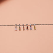 Trendy Silver Chain Bracelet with Multi-Colour Stone Hangings