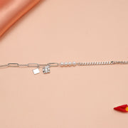 Trendy Silver Bracelet with Pearl Highlights