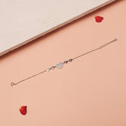 Linked Heart Charms CZ Silver Chain Bracelet