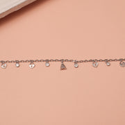 Multi Charm Silver CZ Chain Bracelet