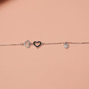 Trendy Silver Chain Bracelet with Heart Shaped Charms
