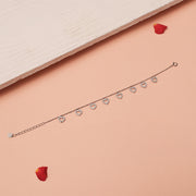 Dangling CZ Hearts Silver Chain Bracelet