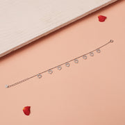 Dangling CZ Hearts Silver Chain Bracelet