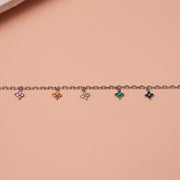 Trendy Silver Bracelet with Multi-Colour Floral Charms