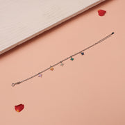 Trendy Silver Bracelet with Multi-Colour Floral Charms