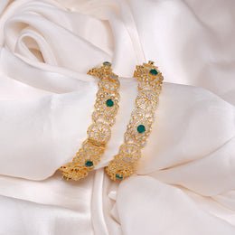 Royal Silver CZ Bangles in Floral Design & Green Stone HIghlights