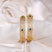Royal Silver CZ Bangles in Floral Design & Green Stone HIghlights