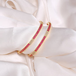 Classic Tennis Style Silver Bangles with Pink Stones & CZs