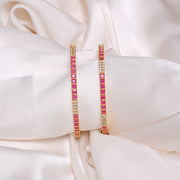 Classic Tennis Style Silver Bangles with Pink Stones & CZs