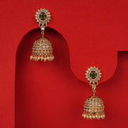 Opulent Silver Jhumkas with Pearls Hangings and CZs