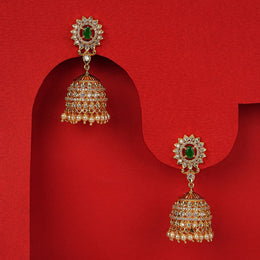 Opulent Silver Jhumkas with Pearls Hangings and CZs